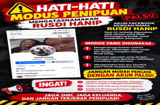 WASPADA PENIPUAN! MASYARAKAT BERHATI-HATI AKUN PALSU MENGATASNAMAKAN KEPALA DINAS PERKIM KAMPAR